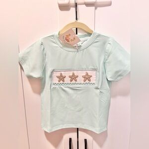 Aqua Starfish Embroidered smock Kids Tee